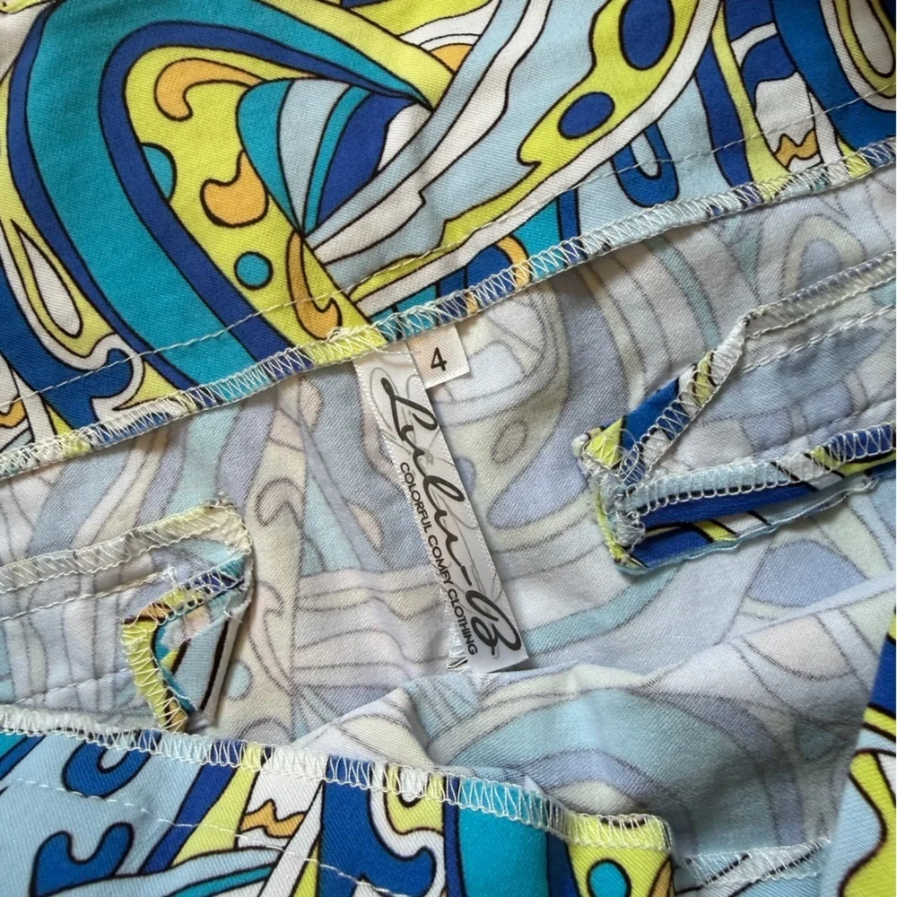Lulu-B Size 4 Blue & Yellow Psychedelic Print Skort | Golf Resort Stretch Skirt